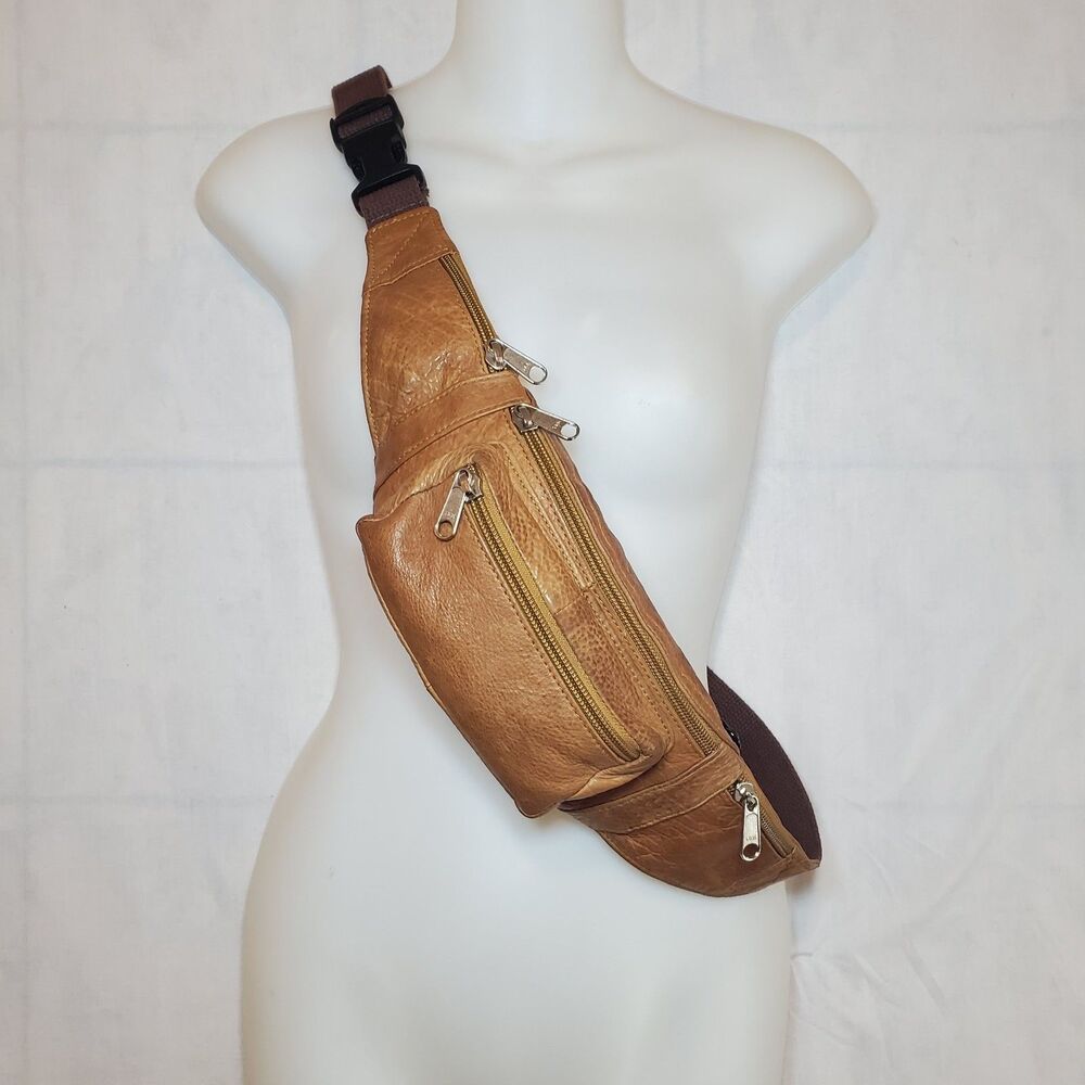 Vtg Rare Coronado Unisex Honey Brown Genuine Leather Belt Bag Fanny Pack EUC